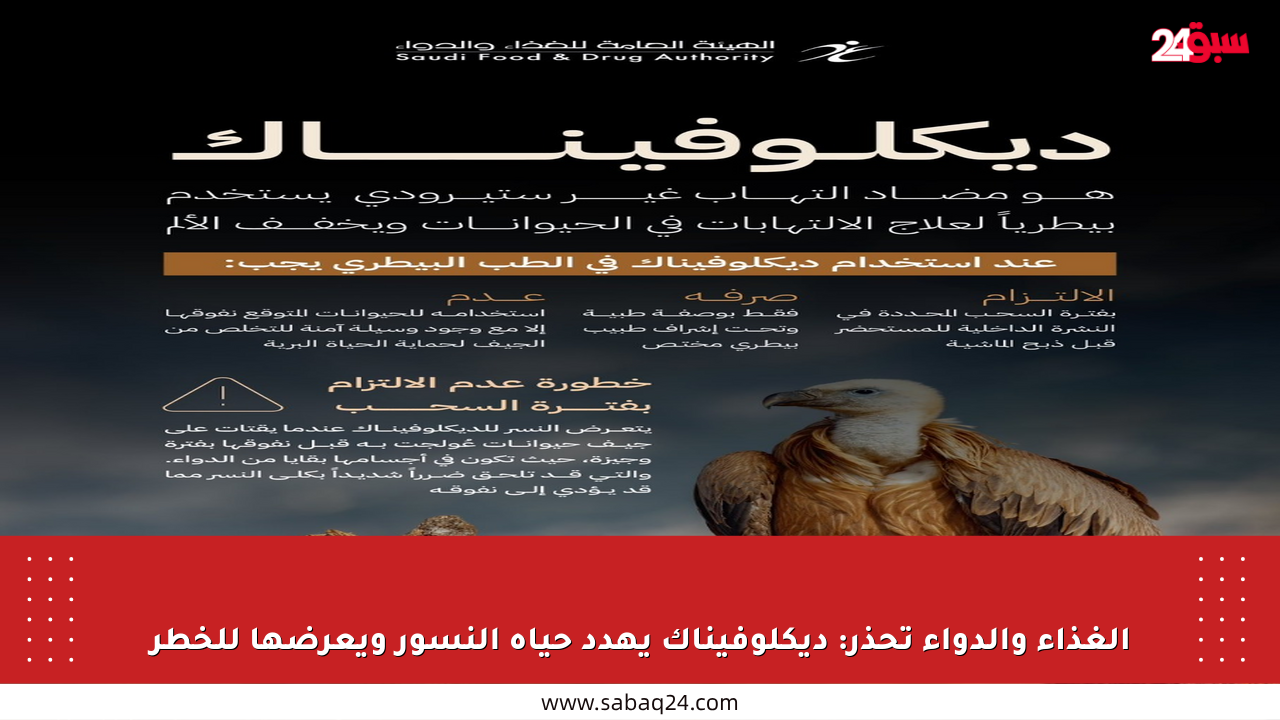 الغذاء والدواء تحذر: ديكلوفيناك يهدد حياة النسور ويعرضها للخطر